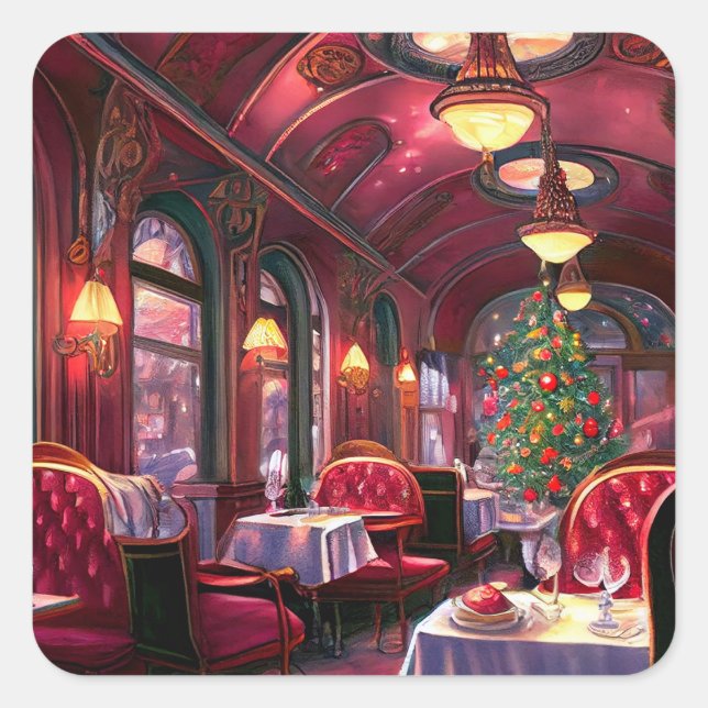 Vintage Christmas Sleep Express Restaurant  Square Sticker (Front)