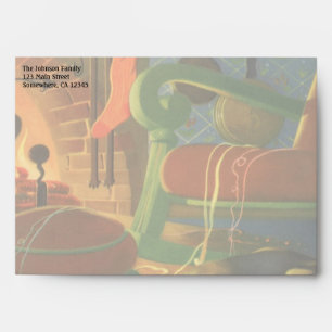Vintage Christmas, Sleeping Animals by Fireplace Envelopes