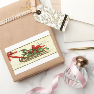 Vintage Christmas Sleigh greetings Rectangular Sticker