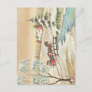 Vintage Christmas Sleigh Ride Scene Holiday Postcard