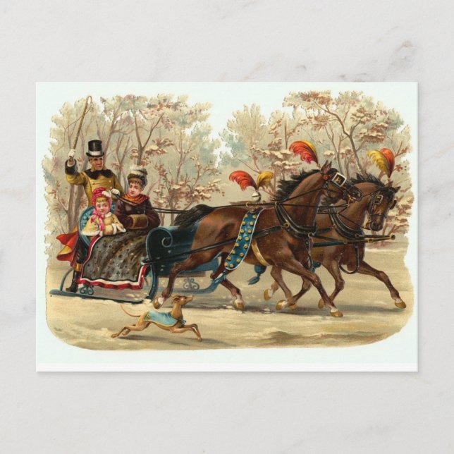 Vintage Christmas sleigh ride snow Postcard (Front)