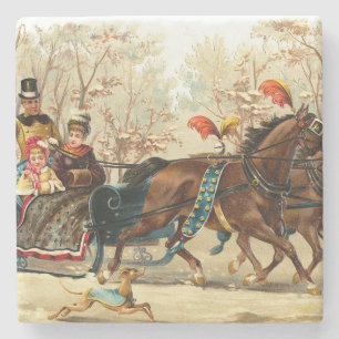 Vintage Christmas Sleigh Ride Stone Coaster