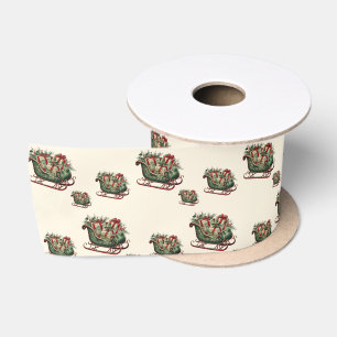 Vintage Christmas Sleigh with Gifts and Greenery  Satin Ribbon