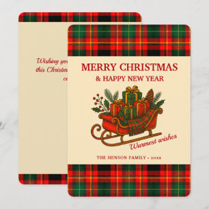 Vintage Christmas Sleigh with Gifts and Plaid  Holiday Card