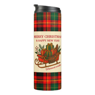 Vintage Christmas Sleigh with Gifts and Plaid  Thermal Tumbler
