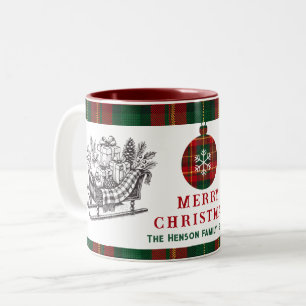 Vintage Christmas Sleigh with Gifts and Plaid  Two-Tone Coffee Mug