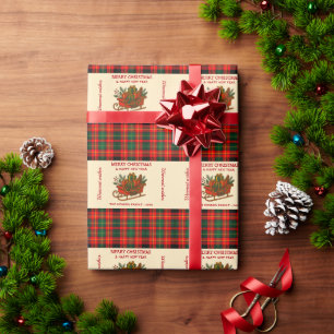 Vintage Christmas Sleigh with Gifts and Plaid Wrapping Paper