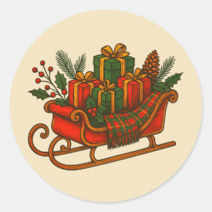 Vintage Christmas Sleigh with Gifts Classic Round Sticker