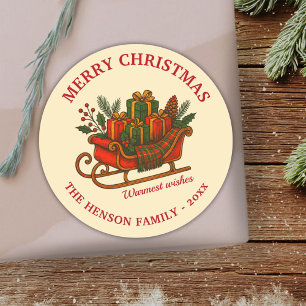 Vintage Christmas Sleigh with Gifts  Classic Round Sticker