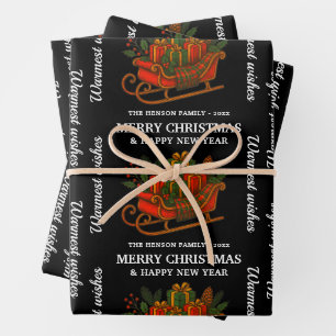 Vintage Christmas Sleigh with Gifts Personalised Wrapping Paper Sheet