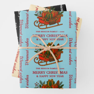 Vintage Christmas Sleigh with Gifts Personalised Wrapping Paper Sheet