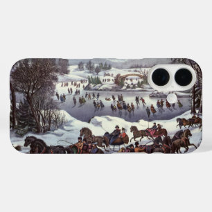 Vintage Christmas Sleighs, Central Park in Winter iPhone 16 Case