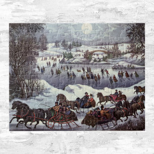 Vintage Christmas Sleighs, Central Park in Winter Jigsaw Puzzle