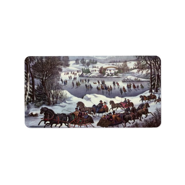 Vintage Christmas Sleighs, Central Park in Winter Label (Front)