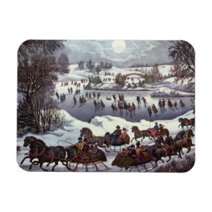 Vintage Christmas Sleighs, Central Park in Winter Magnet