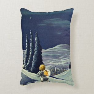 Vintage Christmas, Snow Angel Walking with a Star Decorative Cushion