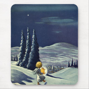 Vintage Christmas, Snow Angel Walking with a Star Mouse Pad