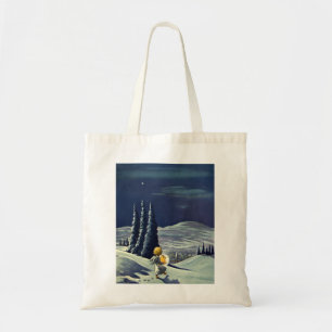 Vintage Christmas, Snow Angel Walking with a Star Tote Bag