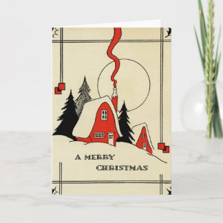 Vintage Christmas Snow Cabin Holiday Card