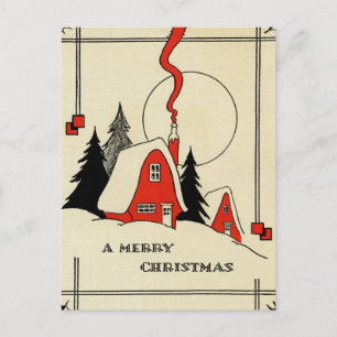 Vintage Christmas Snow Cabin Holiday Postcard