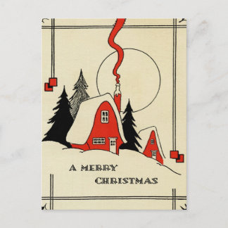 Vintage Christmas Snow Cabin Holiday Postcard