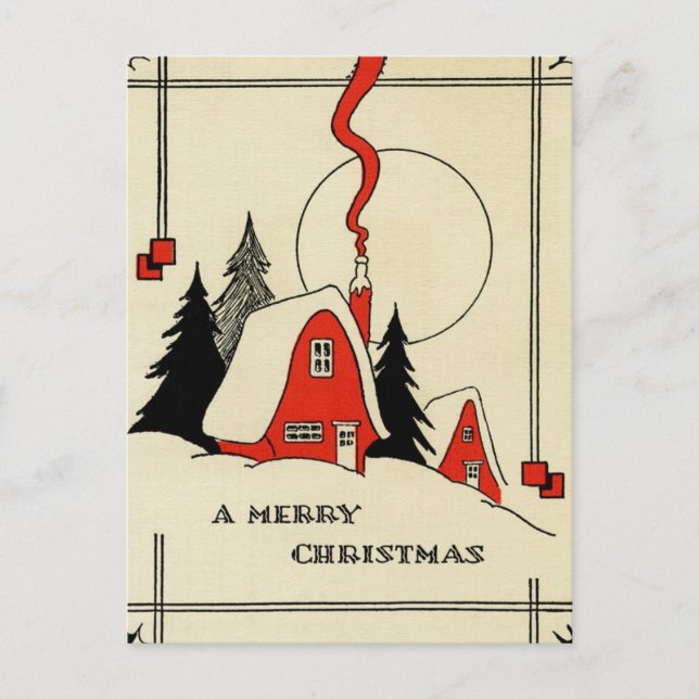 Vintage Christmas Snow Cabin Holiday Postcard (Front)
