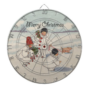 Vintage Christmas Snow Children Pig Dartboard