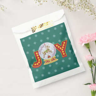 Vintage Christmas snow globe reindeer snowflakes Favour Bag