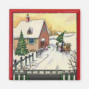 Vintage Christmas Snow Magnet