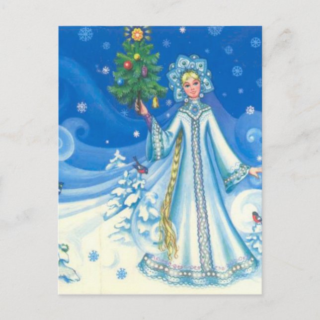 Vintage Christmas, Snow maiden Holiday Postcard (Front)