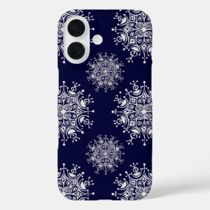 Vintage Christmas Snowflakes Blue Blizzard Pattern iPhone 16 Case