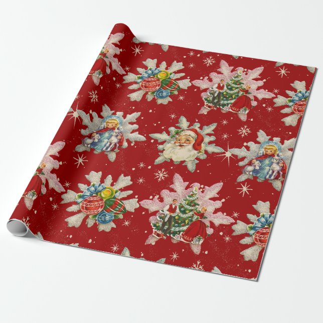 Vintage Christmas Snowflakes of Nostalgia Wrapping Paper (Unrolled)