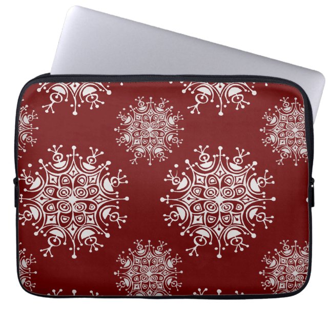 Vintage Christmas Snowflakes Red Blizzard Pattern Laptop Sleeve (Front)