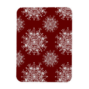 Vintage Christmas Snowflakes Red Blizzard Pattern Magnet