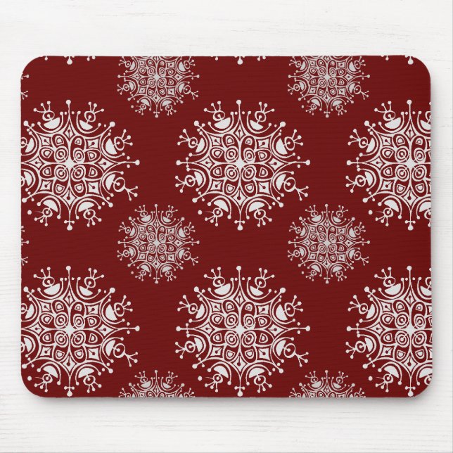 Vintage Christmas Snowflakes Red Blizzard Pattern Mouse Pad (Front)