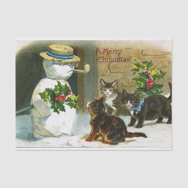Vintage Christmas snowman cats party tissue Paper (Front)