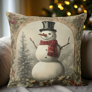 Vintage Christmas Snowman Cushion
