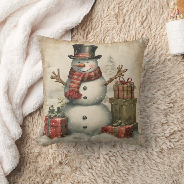 Vintage Christmas Snowman Cushion (Blanket)