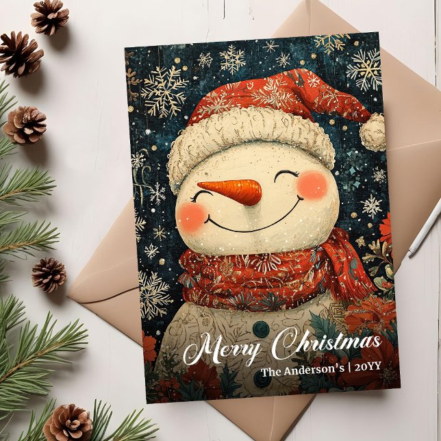 Vintage Christmas Snowman Editable Holiday Card (Vintage Christmas Snowman Editable Holiday Card)