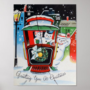 Vintage Christmas Snowman Family poster