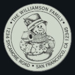 Vintage Christmas SnowMan Green Return Address Classic Round Sticker<br><div class="desc">Christmas family round return address sticker with your name and address in stylish typography with a pretty hand drawn vintage Christmas snowman on a pastel green background. Simply add your name and address. Exclusively designed for you by Happy Dolphin Studio. If you need any help or matching products please contact...</div>