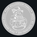 Vintage Christmas SnowMan Grey Return Address Classic Round Sticker<br><div class="desc">Christmas family round return address sticker with your name and address in stylish typography with a pretty hand drawn vintage Christmas snowman on a grey background. Simply add your name and address. Exclusively designed for you by Happy Dolphin Studio. If you need any help or matching products please contact us...</div>