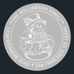 Vintage Christmas SnowMan Grey Return Address Classic Round Sticker<br><div class="desc">Christmas family round return address sticker with your name and address in stylish typography with a pretty hand drawn vintage Christmas snowman on a grey background. Simply add your name and address. Exclusively designed for you by Happy Dolphin Studio. If you need any help or matching products please contact us...</div>