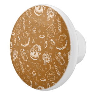 vintage christmas snowman hand drawn ceramic knob