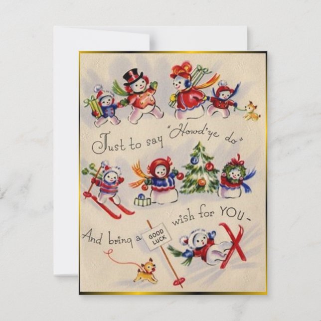 Vintage Christmas Snowman Holiday Card (Front)