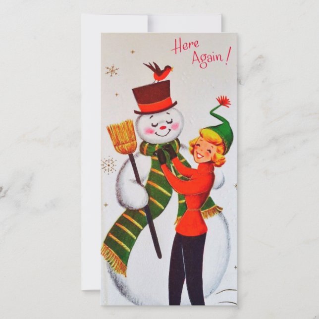 Vintage Christmas Snowman  Holiday Card (Front)