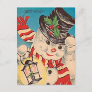 Vintage Christmas snowman Holiday postcard