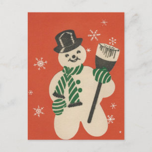 Vintage Christmas Snowman Holiday Postcard