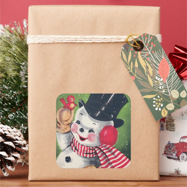 Vintage Christmas snowman Holiday retro sticker (Holiday)
