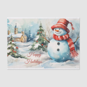 Vintage Christmas Snowman Illustration  Tissue Paper